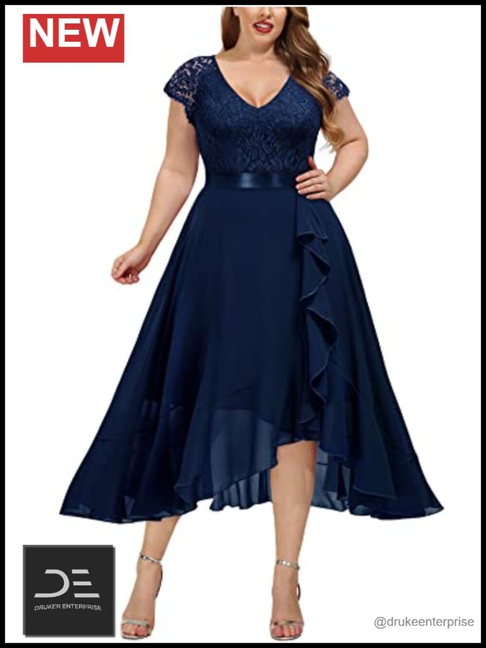 Plus Size Floral Lace Chiffon Ruffle Formal Maxi Dress